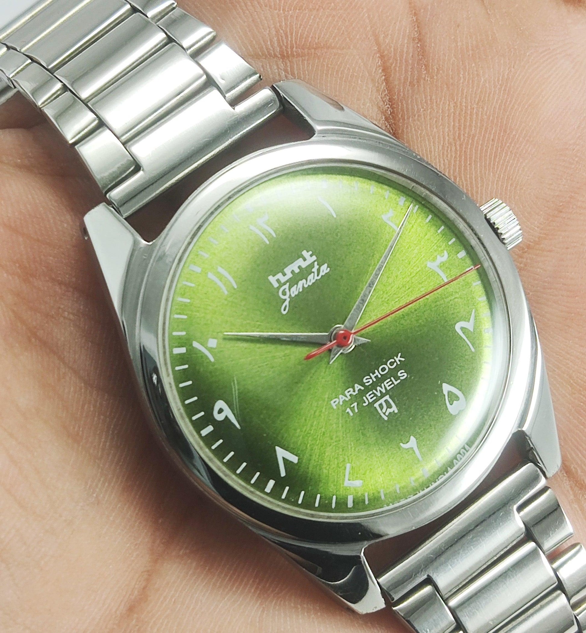 HMT Janata Para Shock 17 Jewels Apple Green Urdu/Arabic Dial Mechanical Hand winding Men's Wrist Watch Discover-Diamonds