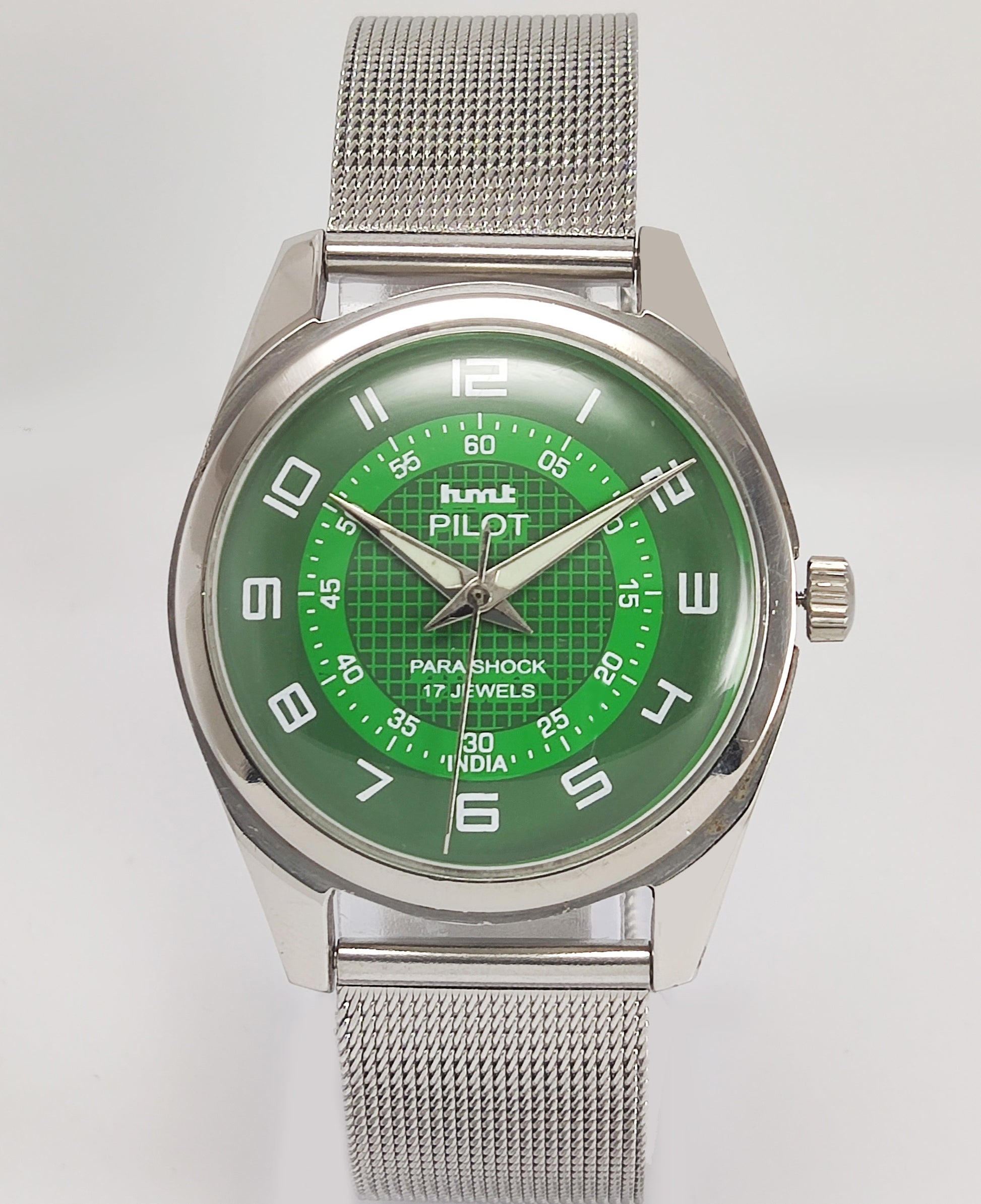 HMT Pilot Para Shock 17 Jewels Green Dial Mechanical Hand winding Men's Wrist Watch Discover-Diamonds