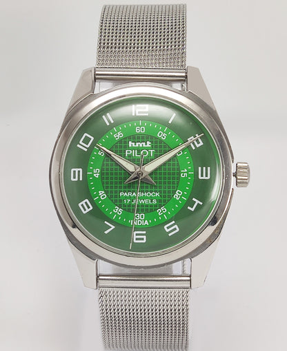 HMT Pilot Para Shock 17 Jewels Green Dial Mechanical Hand winding Men's Wrist Watch Discover-Diamonds