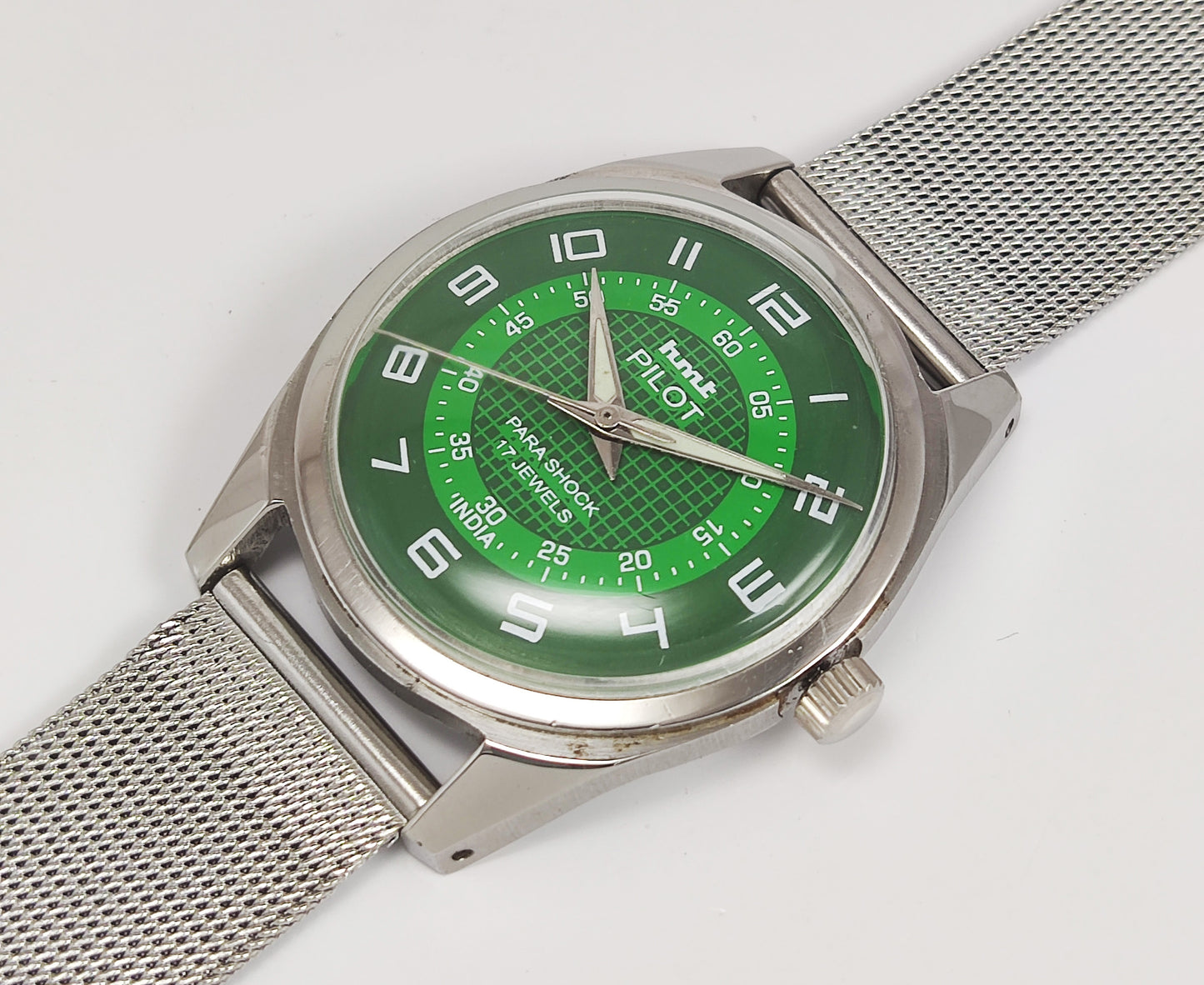 HMT Pilot Para Shock 17 Jewels Green Dial Mechanical Hand winding Men's Wrist Watch Discover-Diamonds