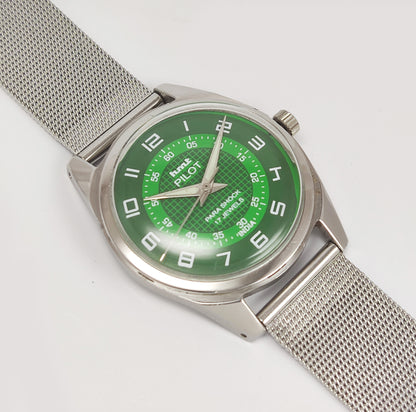 HMT Pilot Para Shock 17 Jewels Green Dial Mechanical Hand winding Men's Wrist Watch Discover-Diamonds