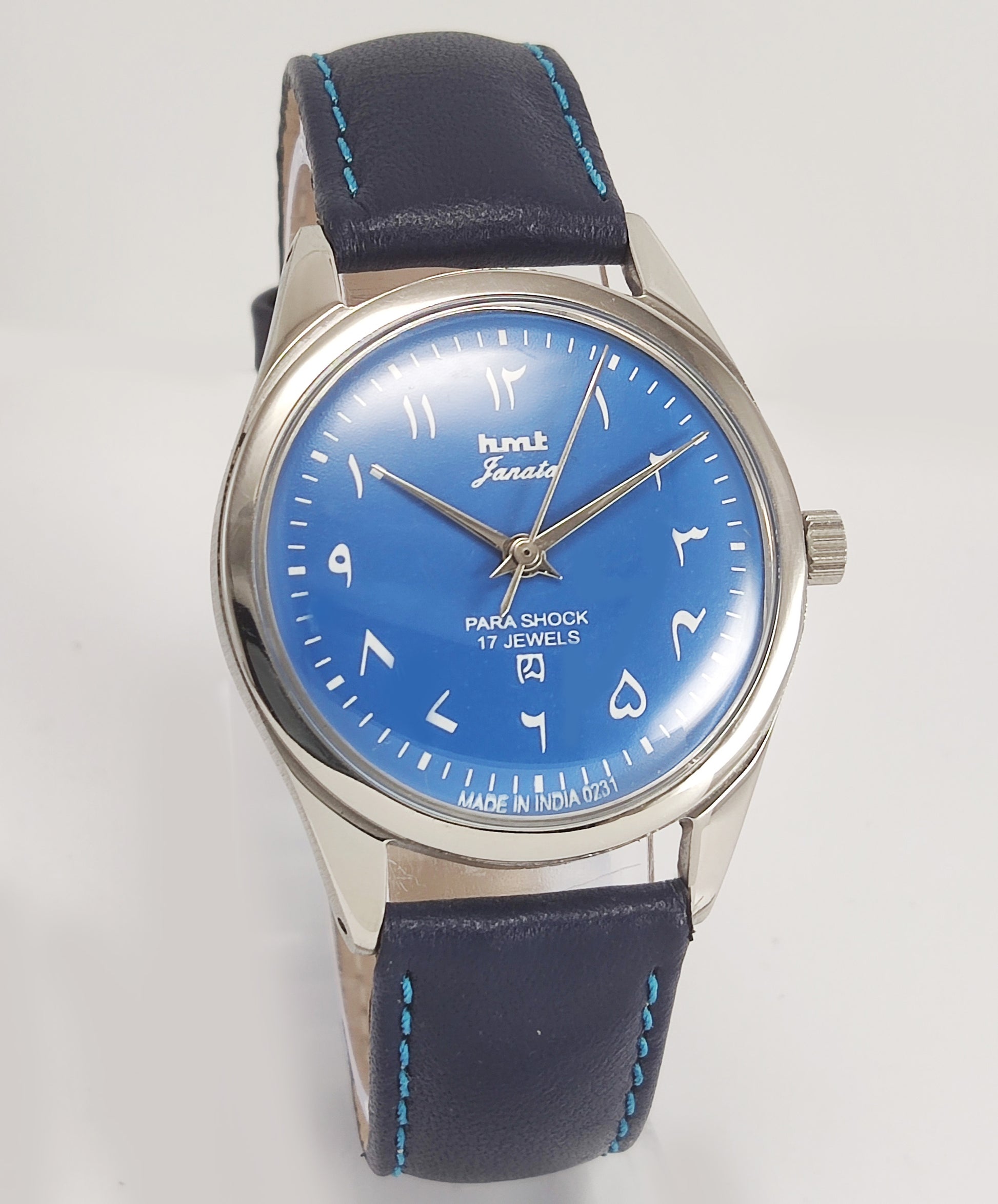 HMT Janata Para Shock 17 Jewels Blue Urdu/Arabic Dial Mechanical Hand winding Men's Wrist Watch Discover-Diamonds