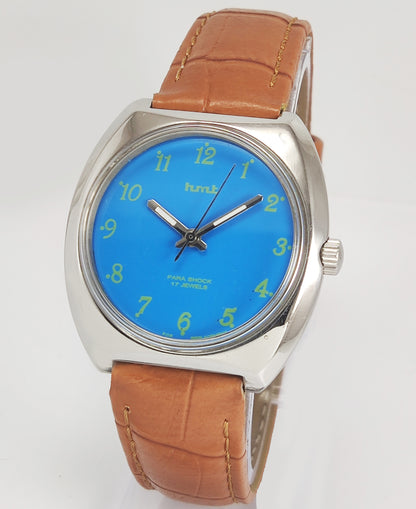 HMT Para Shock 17 Jewels Blue Dial Mechanical Hand winding Men's Wrist Watch Discover-Diamonds