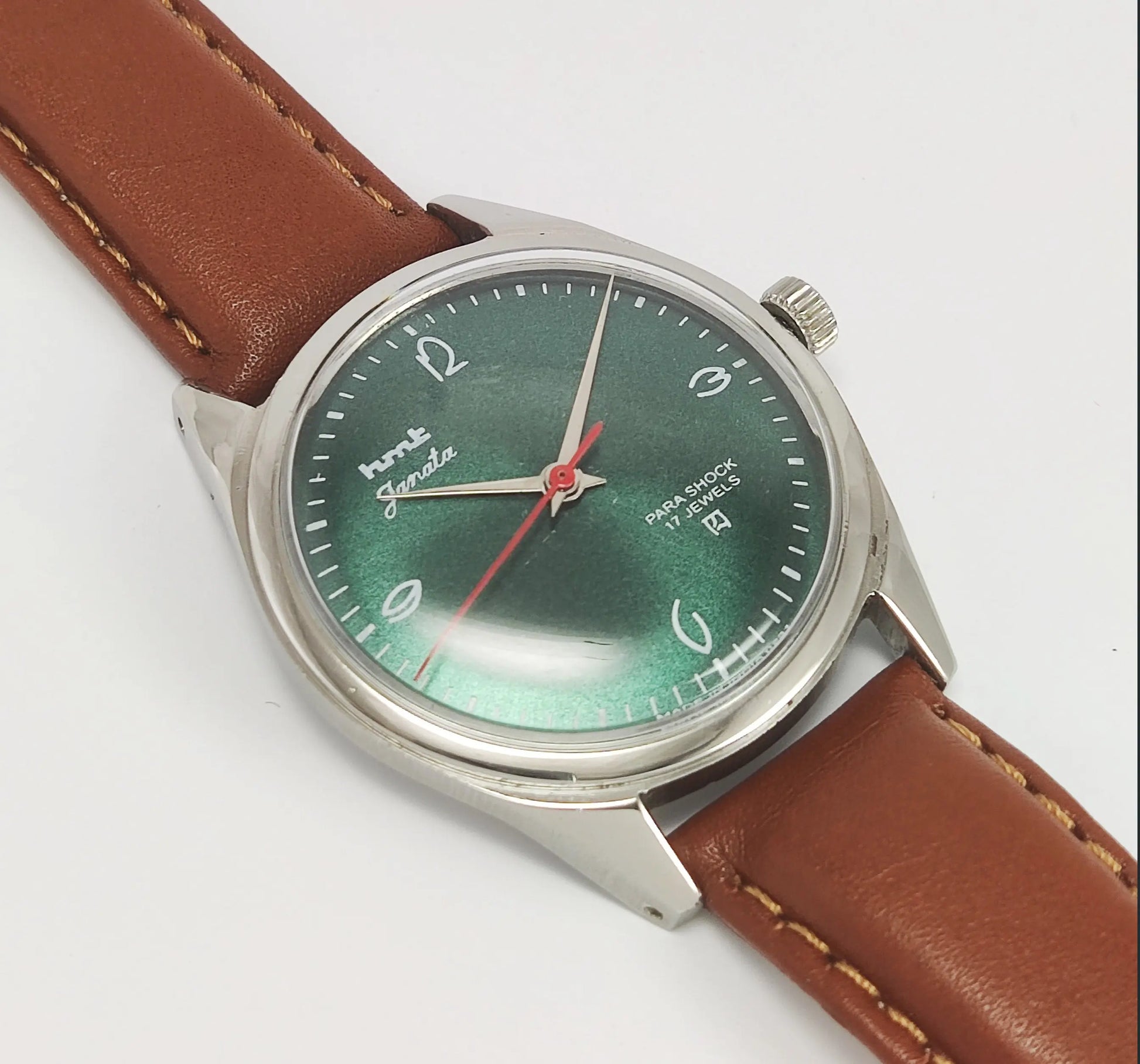 HMT Janata Para Shock 17 Jewels Green Dial Mechanical Hand winding Men's Wrist Watch Discover-Diamonds