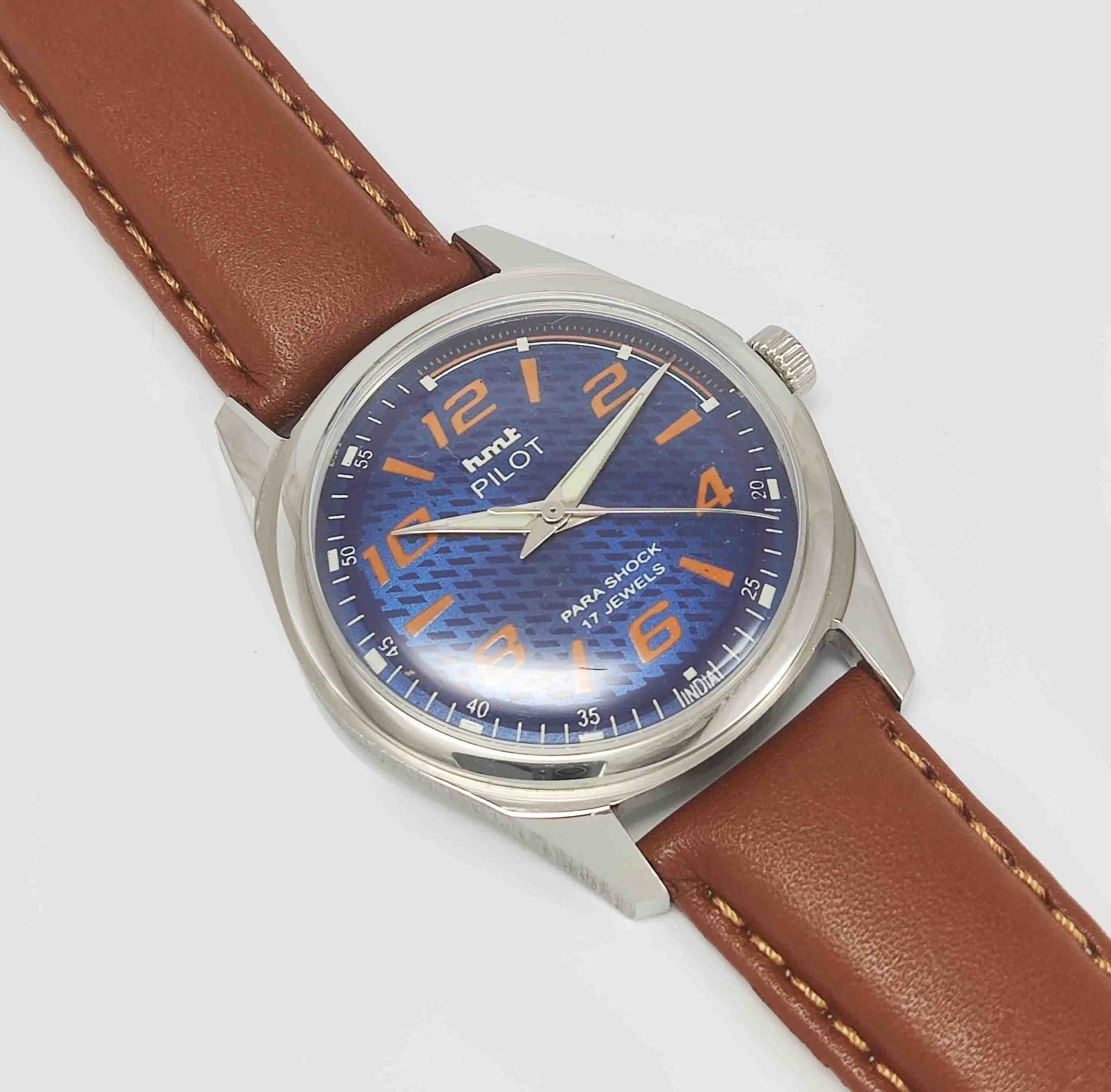HMT Pilot Para Shock 17 Jewels Navy Blue Color Dial Transparent