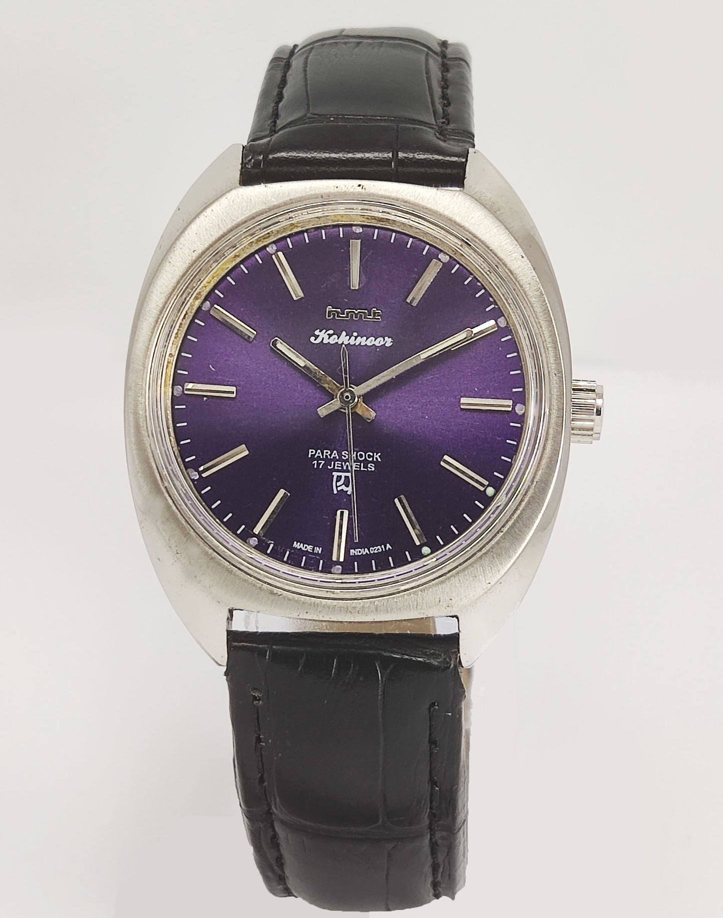 HMT Kohinoor Para Shock 17 Jewels Purple Dial Mechanical Hand winding Men's Wrist Watch Discover-Diamonds