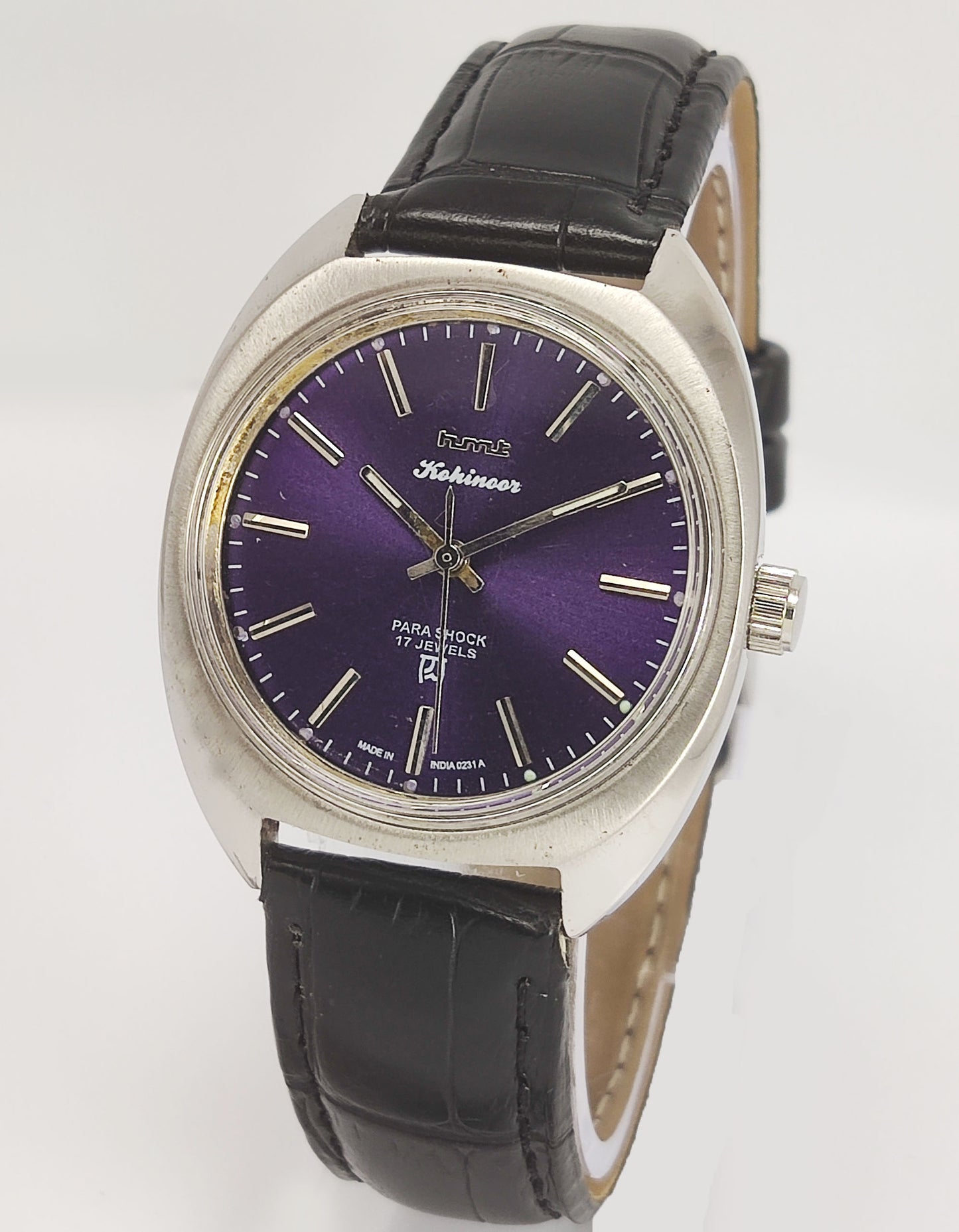 HMT Kohinoor Para Shock 17 Jewels Purple Dial Mechanical Hand winding Men's Wrist Watch Discover-Diamonds