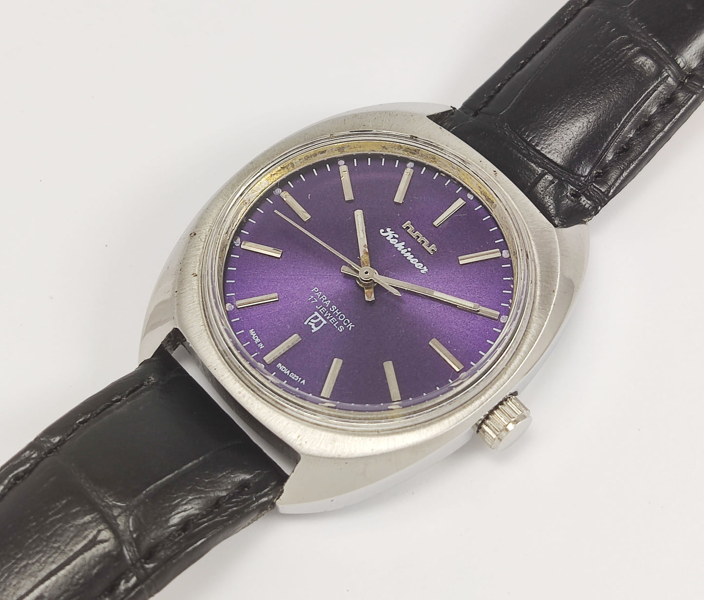 HMT Kohinoor Para Shock 17 Jewels Purple Dial Mechanical Hand winding Men's Wrist Watch Discover-Diamonds