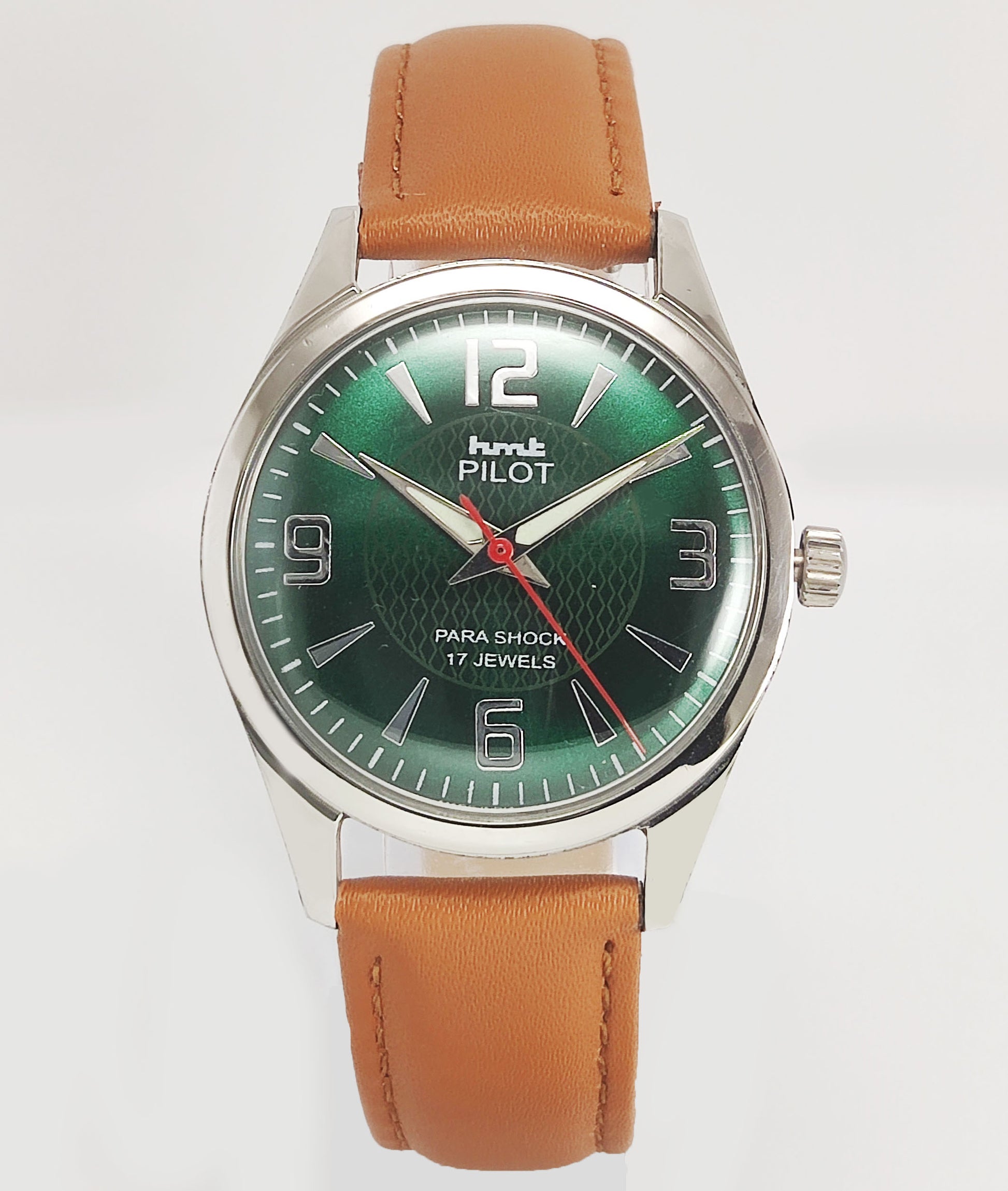 HMT Pilot Para Shock 17 Jewels Green Dial Mechanical Hand winding Men's Wrist Watch Discover-Diamonds