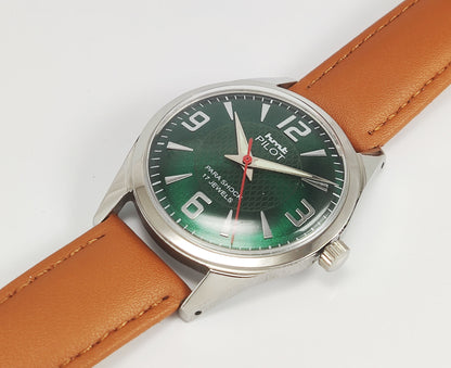 HMT Pilot Para Shock 17 Jewels Green Dial Mechanical Hand winding Men's Wrist Watch Discover-Diamonds