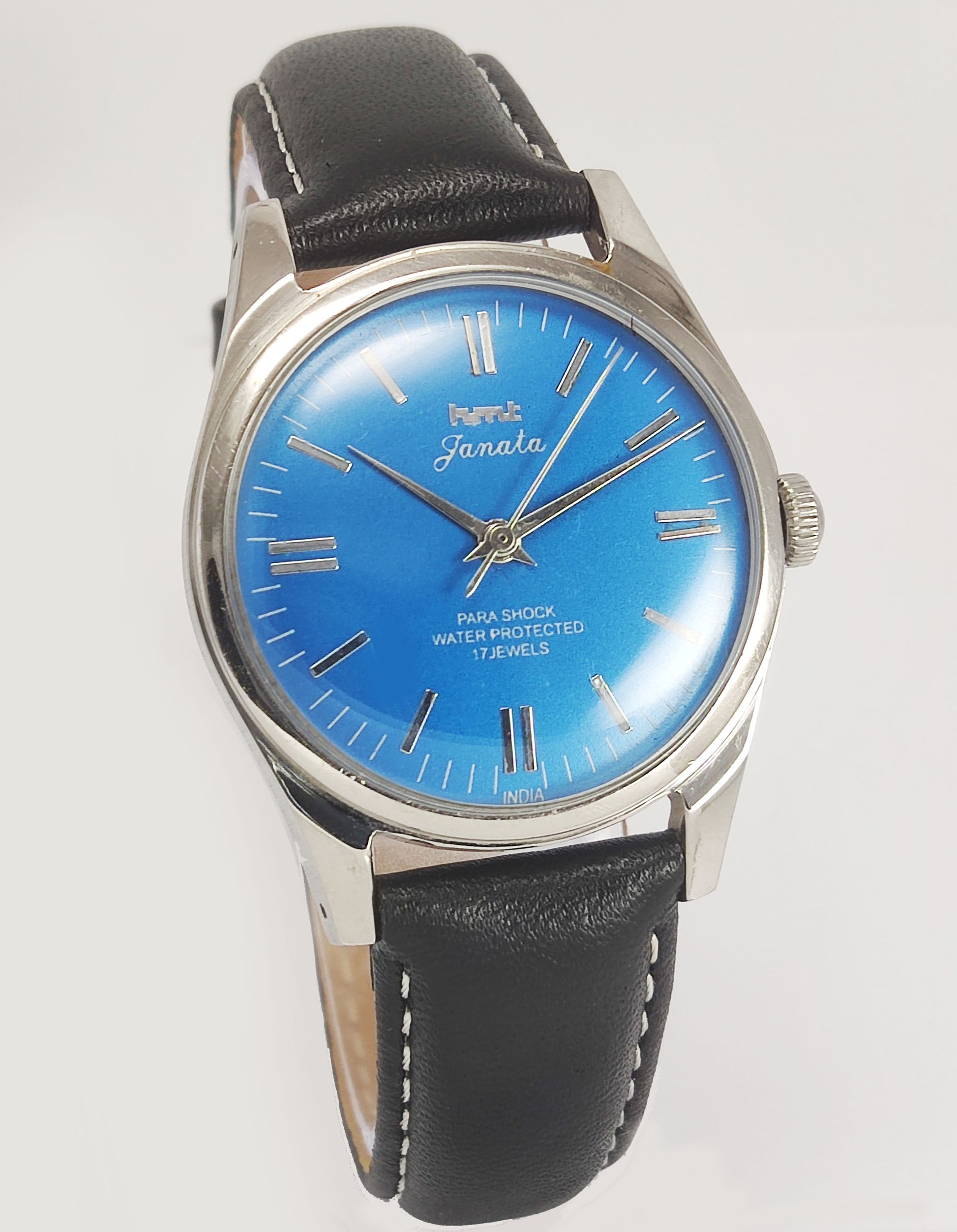 HMT Janata Para Shock 17 Jewels Blue Dial Mechanical Hand winding Men's Wrist Watch Discover-Diamonds