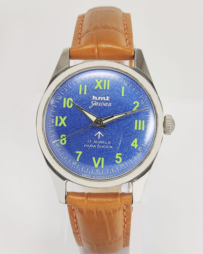 HMT Janata Para Shock 17 Jewels Blue Dial Radium Hands Mechanical Hand winding Men's Wrist Watch Discover-Diamonds