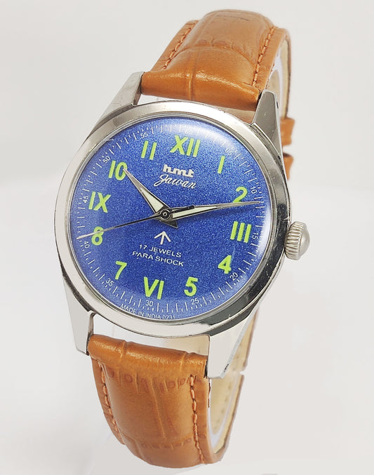 HMT Janata Para Shock 17 Jewels Blue Dial Radium Hands Mechanical Hand winding Men's Wrist Watch Discover-Diamonds