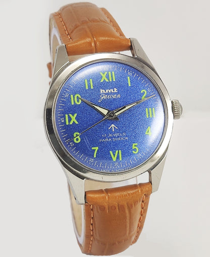 HMT Janata Para Shock 17 Jewels Blue Dial Radium Hands Mechanical Hand winding Men's Wrist Watch Discover-Diamonds