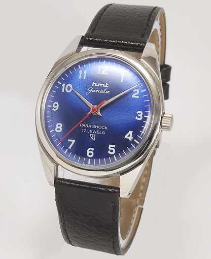 HMT Janata 17 Jewels Royal Blue Dial Mechanical Hand winding Men's Wrist Watch - Discover-Diamonds