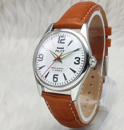 HMT Pilot White Stick Dial Watch - English Numerals, 17 Jewels, Handwinding Men's Timepiece