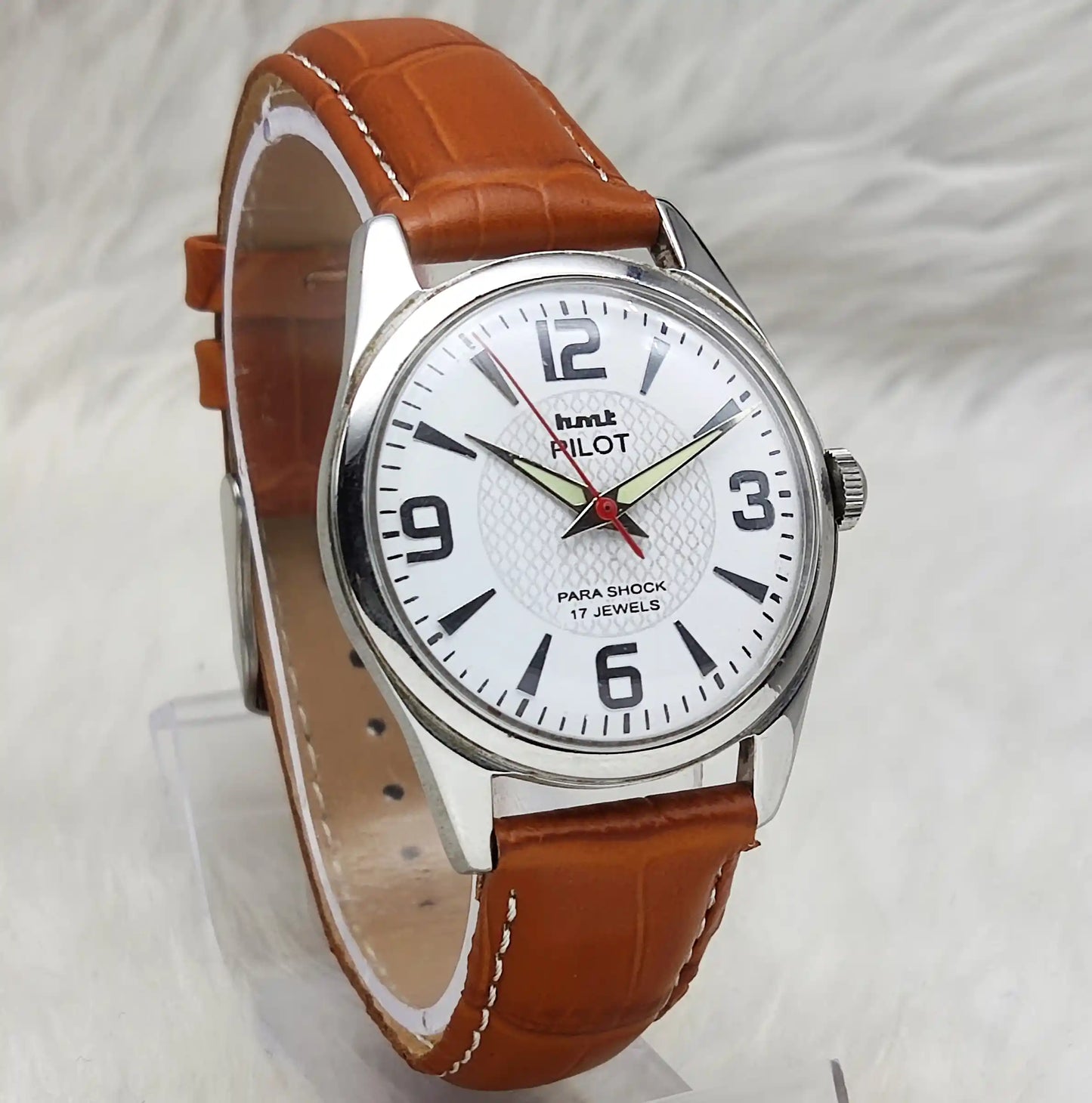 HMT Pilot White Stick Dial Watch - English Numerals, 17 Jewels, Handwinding Men's Timepiece