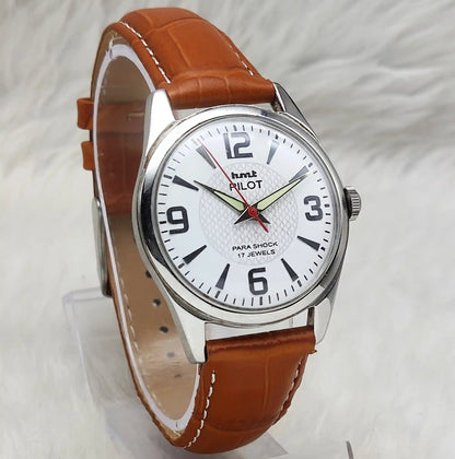 HMT Pilot White Stick Dial Watch - English Numerals, 17 Jewels, Handwinding Men's Timepiece