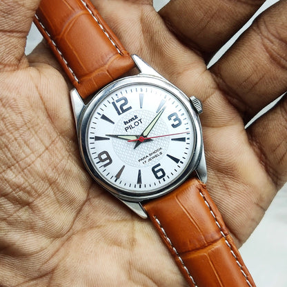 HMT Pilot White Stick Dial Watch - English Numerals, 17 Jewels, Handwinding Men's Timepiece