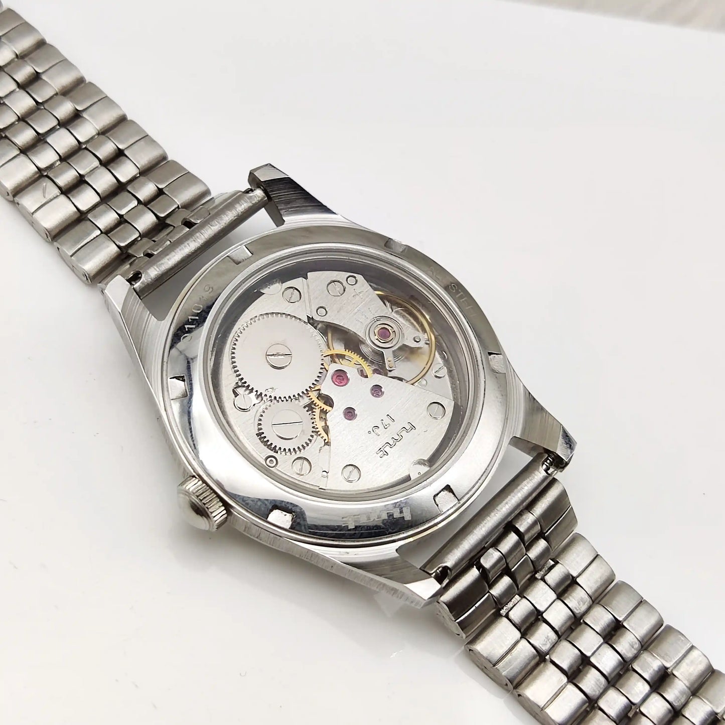 HMT Janata Silver Dial Devanagari Font Handwinding Watch Transparent Back