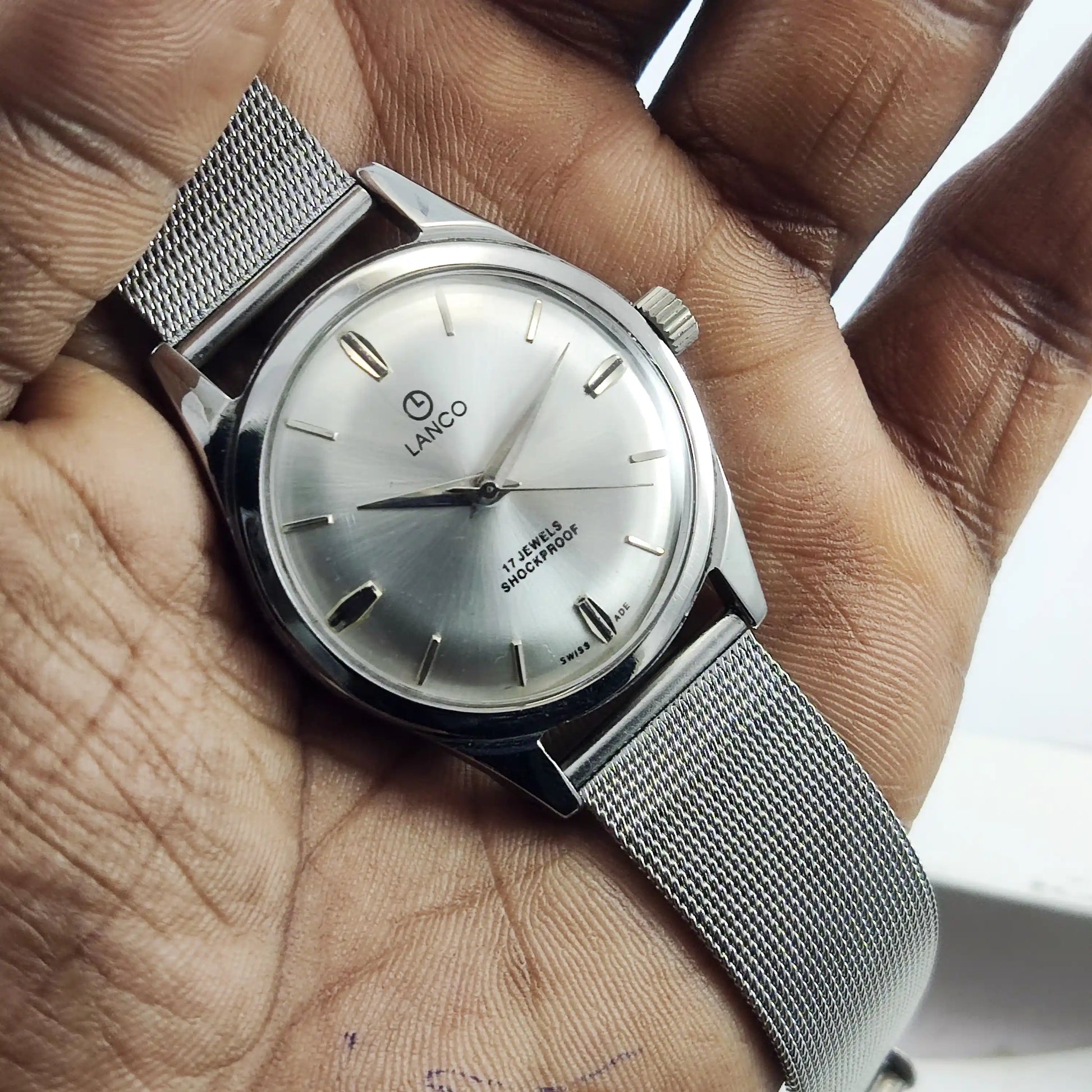 LANCO 17 Jewels Shock Proof Silver Dial Swiss Made Handwinding Discover-Diamonds