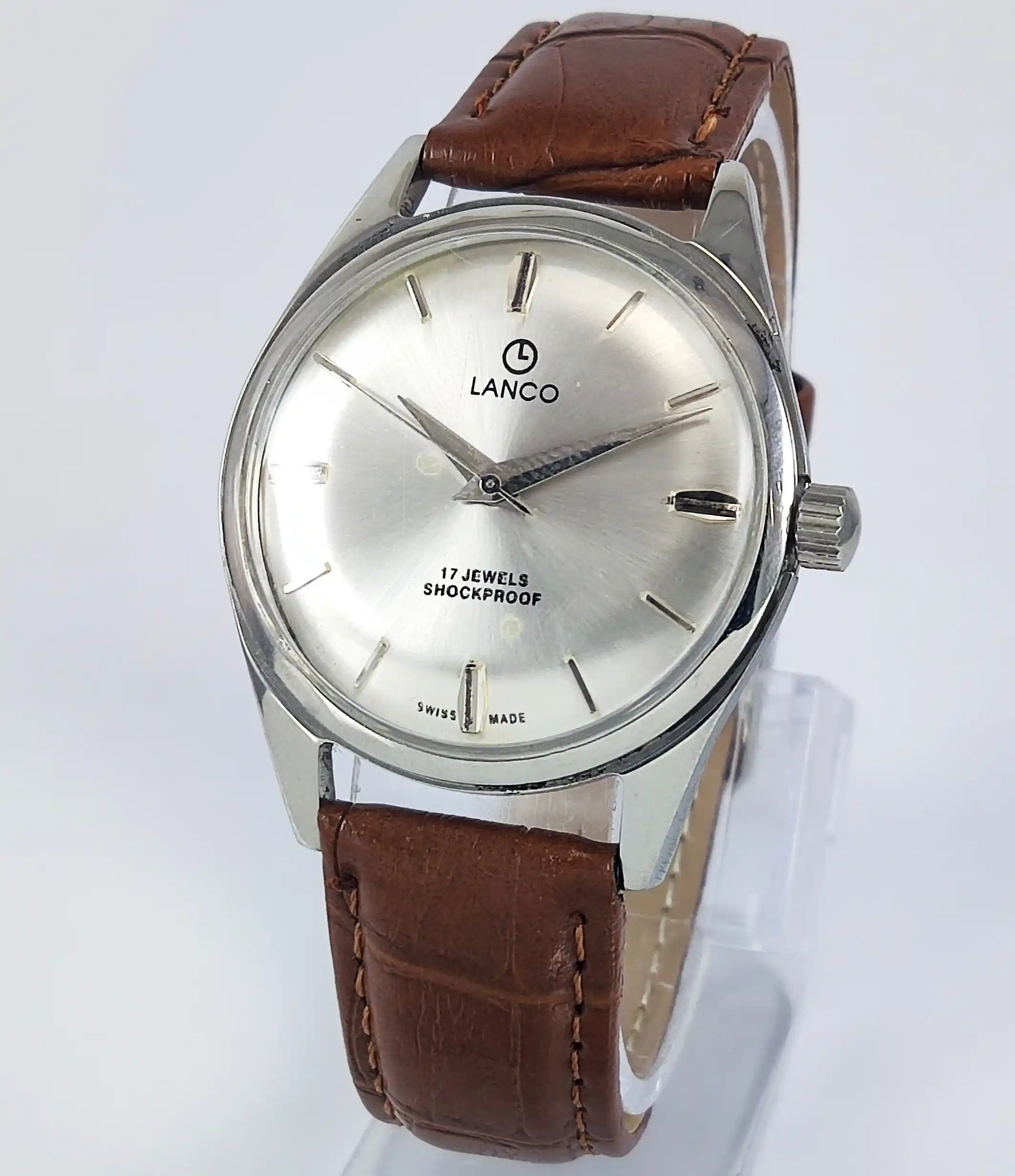 LANCO Silver Dial 17 Jewels Shock Proof Swiss Made Handwinding Discover-Diamonds