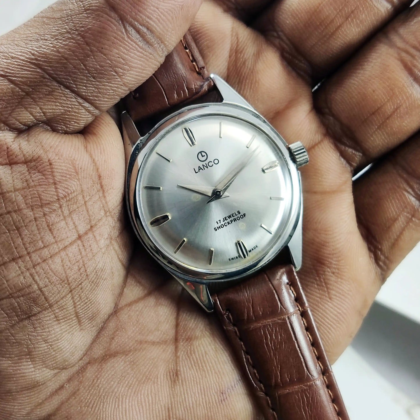 LANCO Silver Dial 17 Jewels Shock Proof Swiss Made Handwinding Discover-Diamonds