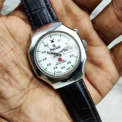 Ricoh Men's Watch - Automatic White Dial, 21 Jewels, Shock Proof, English Numerals, Day Date Feature