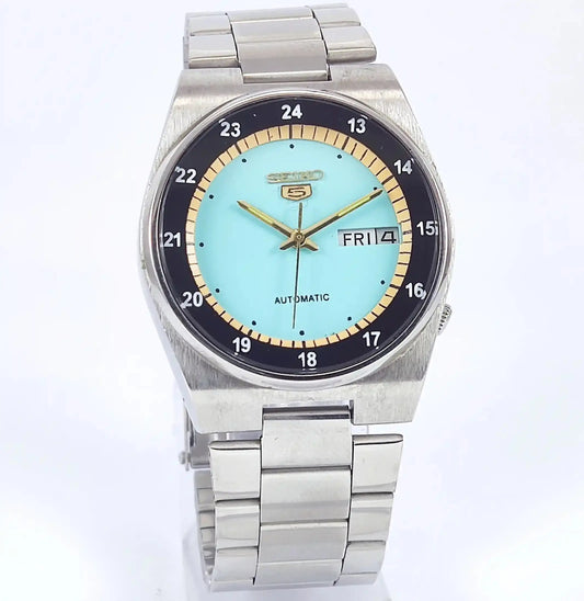 Seiko 5 Automatic 23 Jewels 6349A Turquoise Dial Discover-Diamonds Physical