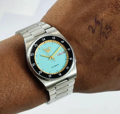 Seiko 5 Automatic 23 Jewels 6349A Turquoise Dial Discover-Diamonds Physical