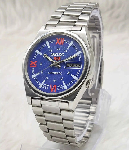Seiko 5 Automatic Blue Dial Day Date 17 Jewels 7019A Men's Watch