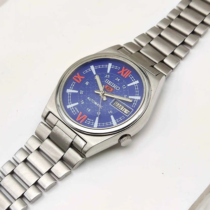 Seiko 5 Automatic Blue Dial Day Date 17 Jewels 7019A Men's Watch