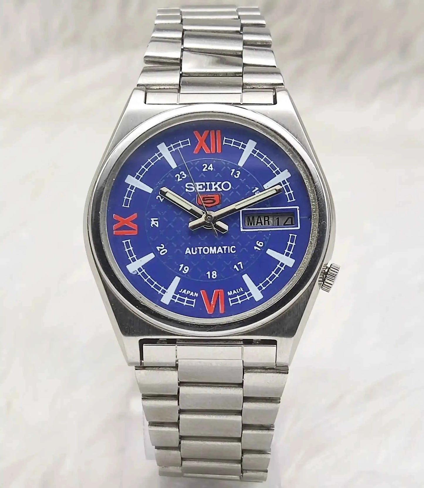 Seiko 5 Automatic Blue Dial Day Date 17 Jewels 7019A Men's Watch
