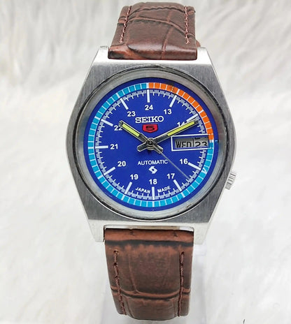 Seiko 5 Automatic Blue Dial Stick Indices Day Date Function 21 Jewels 7019A Limited Edition