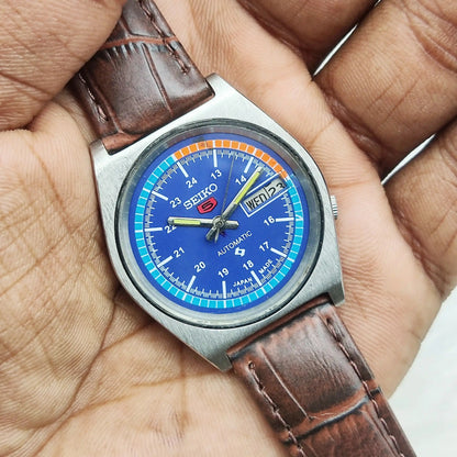 Seiko 5 Automatic Blue Dial Stick Indices Day Date Function 21 Jewels 7019A Limited Edition