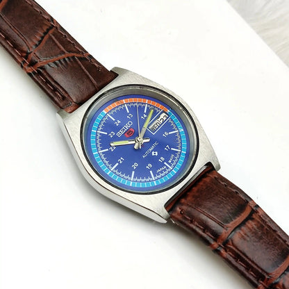 Seiko 5 Automatic Blue Dial Stick Indices Day Date Function 21 Jewels 7019A Limited Edition