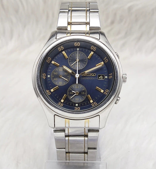 Seiko Chronograph Limited Edition Dark Blue Dial Date Function Discover-Diamonds Physical