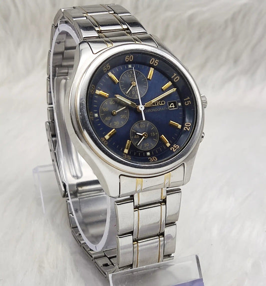 Seiko Chronograph Limited Edition Dark Blue Dial Date Function Discover-Diamonds Physical