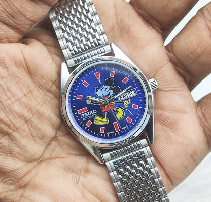 Seiko Micky Mouse Automatic-6309 Blue DIal 17 Jewels Day-Date