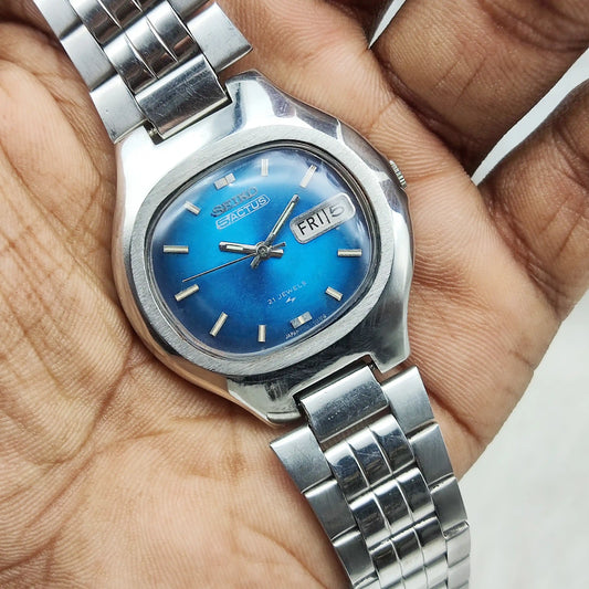Seiko 5 Actus Automatic Watch with Sky Blue Dial, Day Date, and 21 Jewels