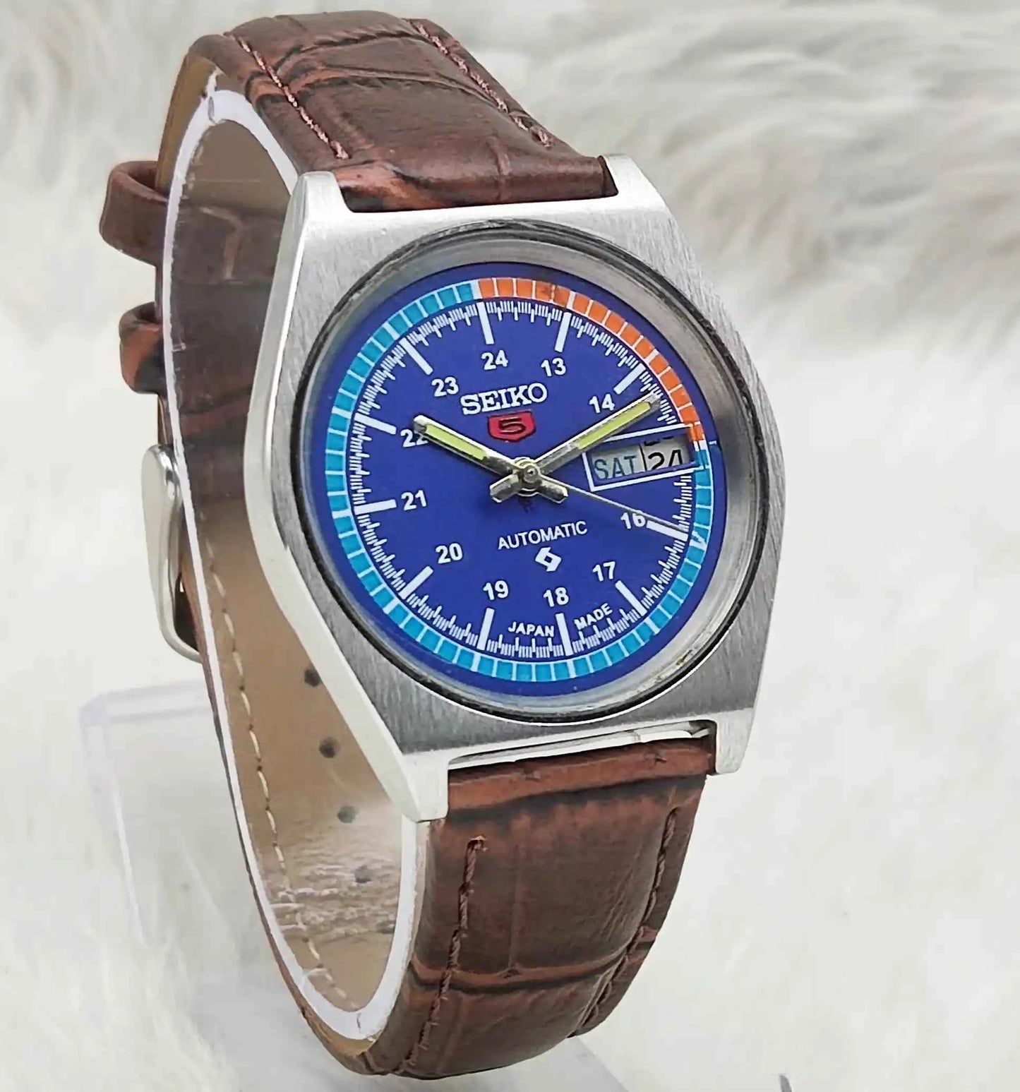Seiko 5 Automatic Blue Dial Watch 7019A Day Date 21 Jewels