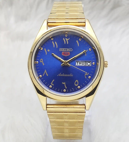 Seiko 5 Automatic Day Date 17 Jewels 6309A Blue Dial Watch Transparent Back