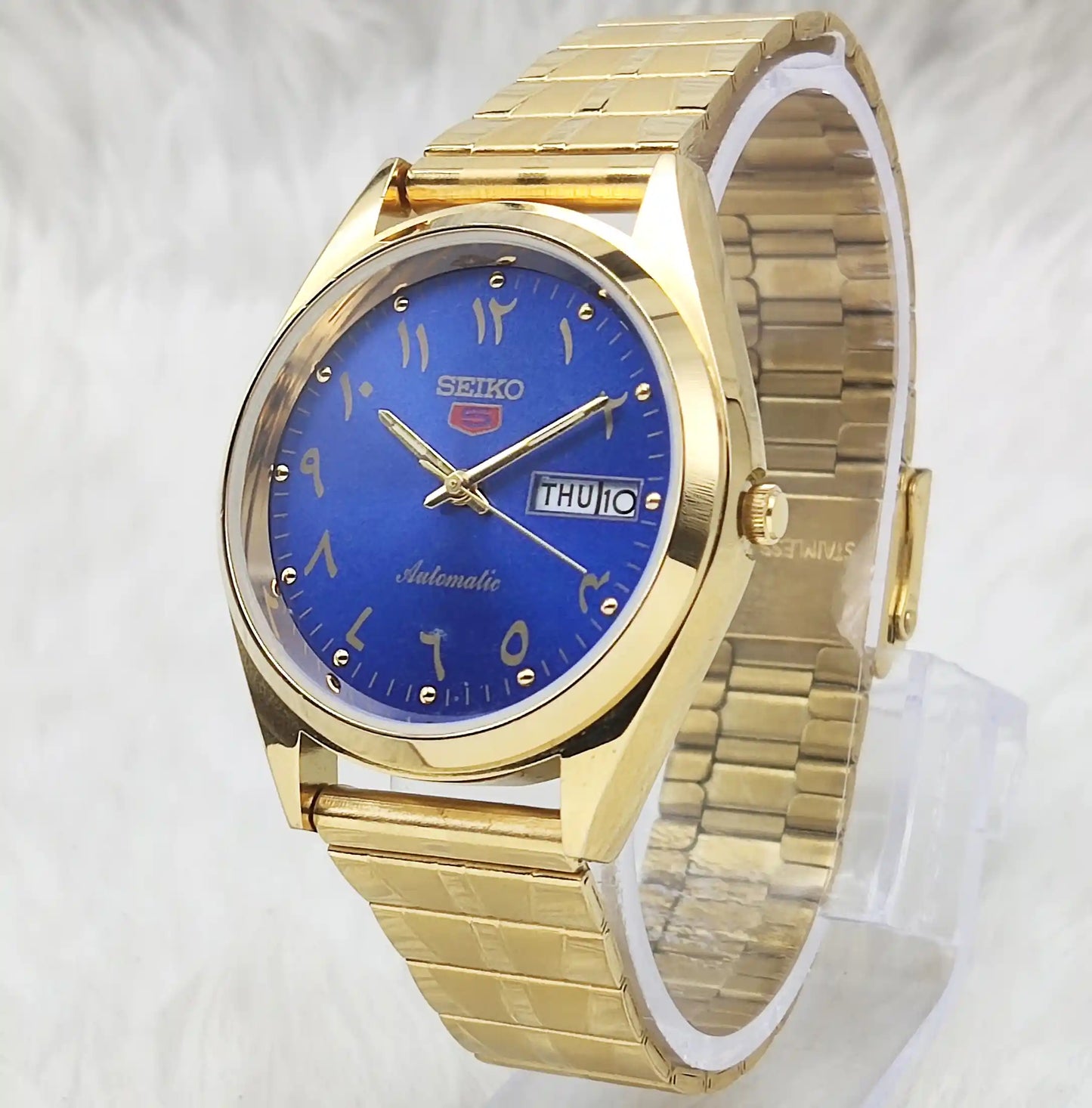 Seiko 5 Automatic Day Date 17 Jewels 6309A Blue Dial Watch Transparent Back