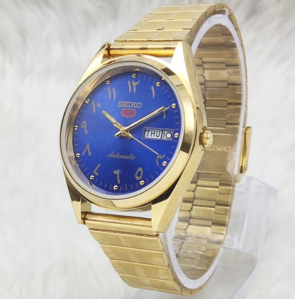 Seiko 5 Automatic Day Date 17 Jewels 6309A Blue Dial Watch Transparent Back