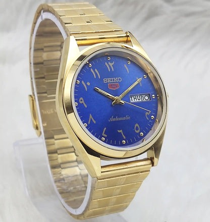 Seiko 5 Automatic Day Date 17 Jewels 6309A Blue Dial Watch Transparent Back