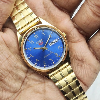 Seiko 5 Automatic Day Date 17 Jewels 6309A Blue Dial Watch Transparent Back