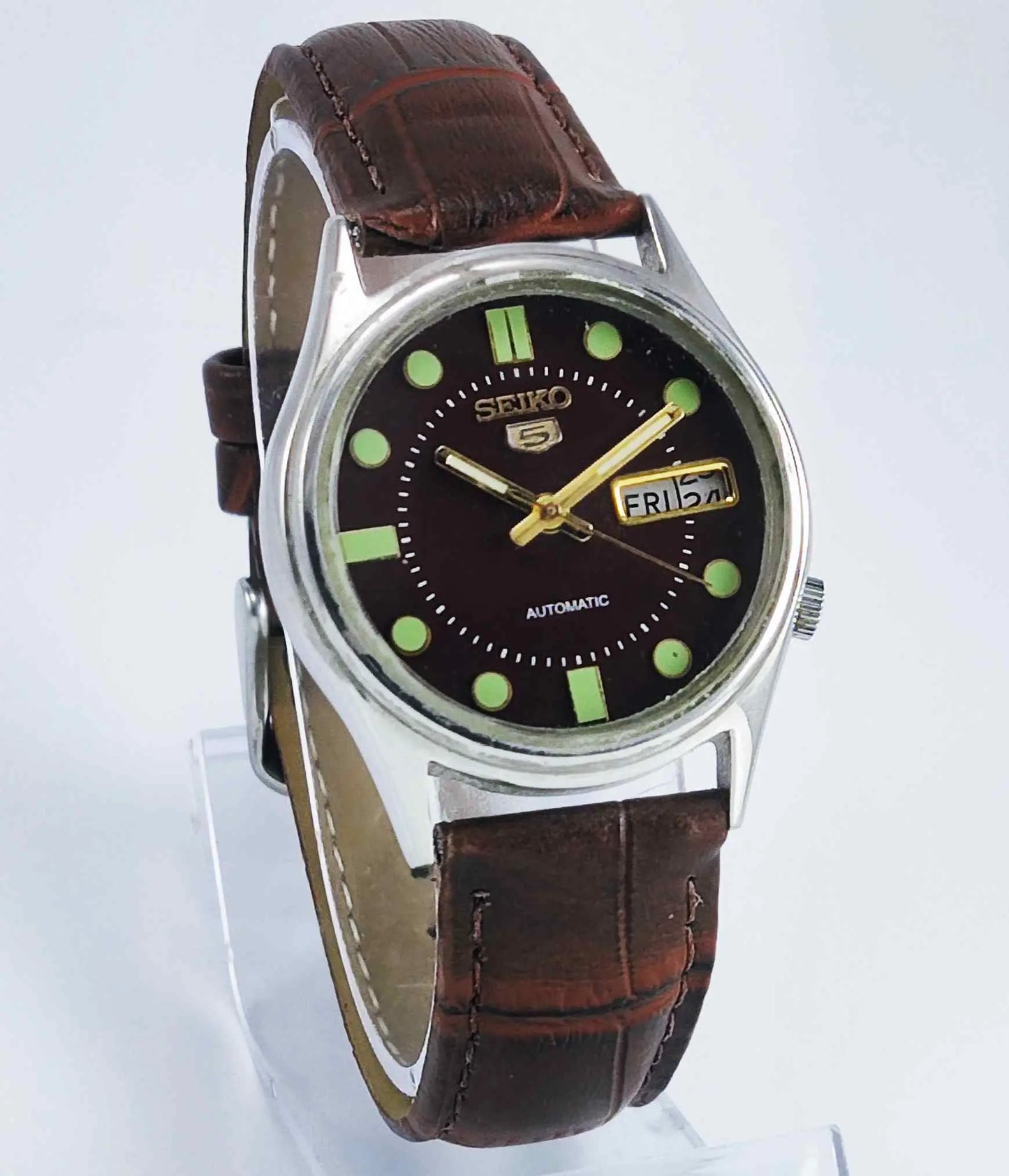 Seiko 5 Automatic 7009A Maroon Dial 17 Jewels Men's Watch Discover-Diamonds