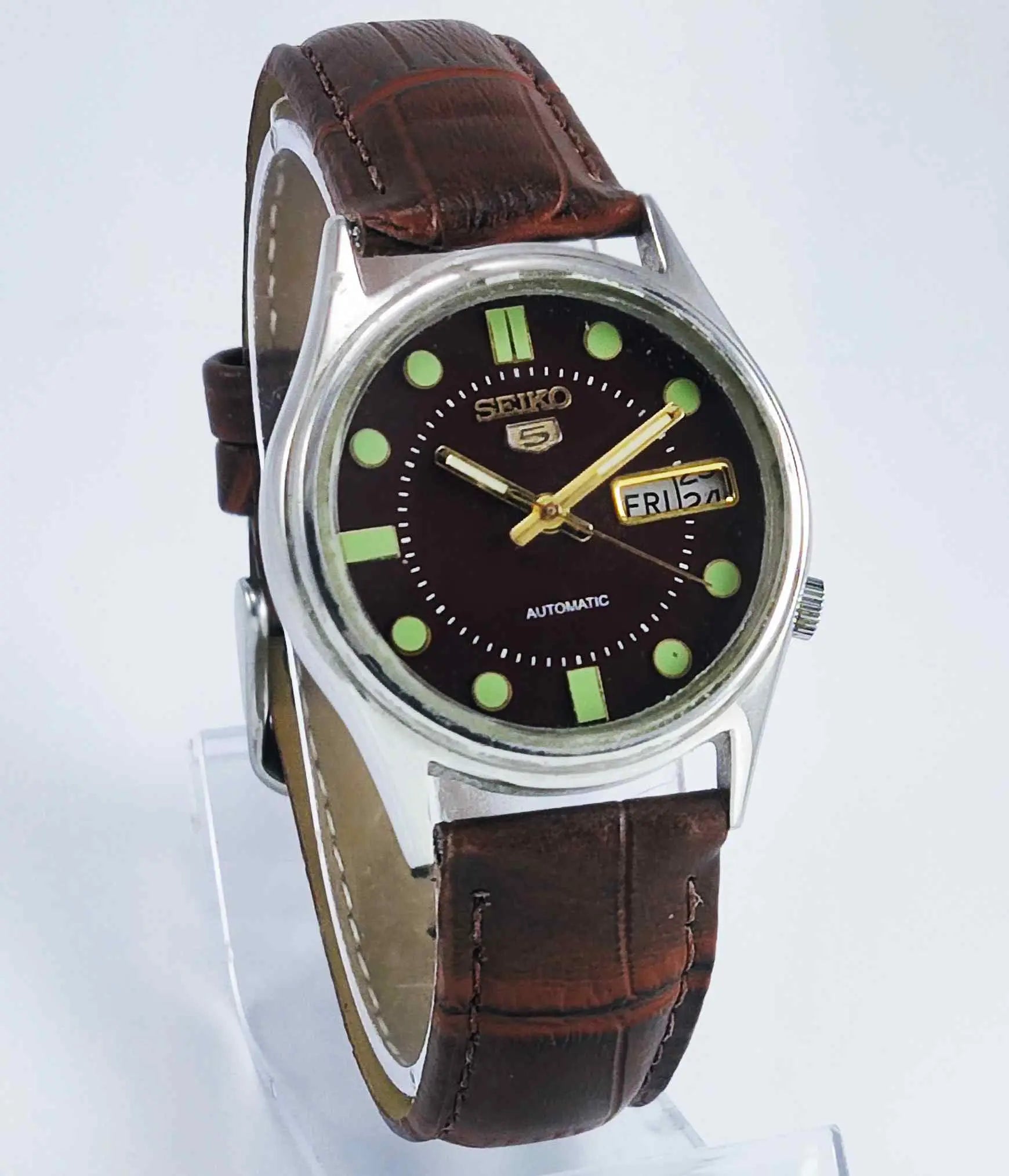 Seiko 5 Automatic 7009A Maroon Dial 17 Jewels Men's Watch Discover-Diamonds