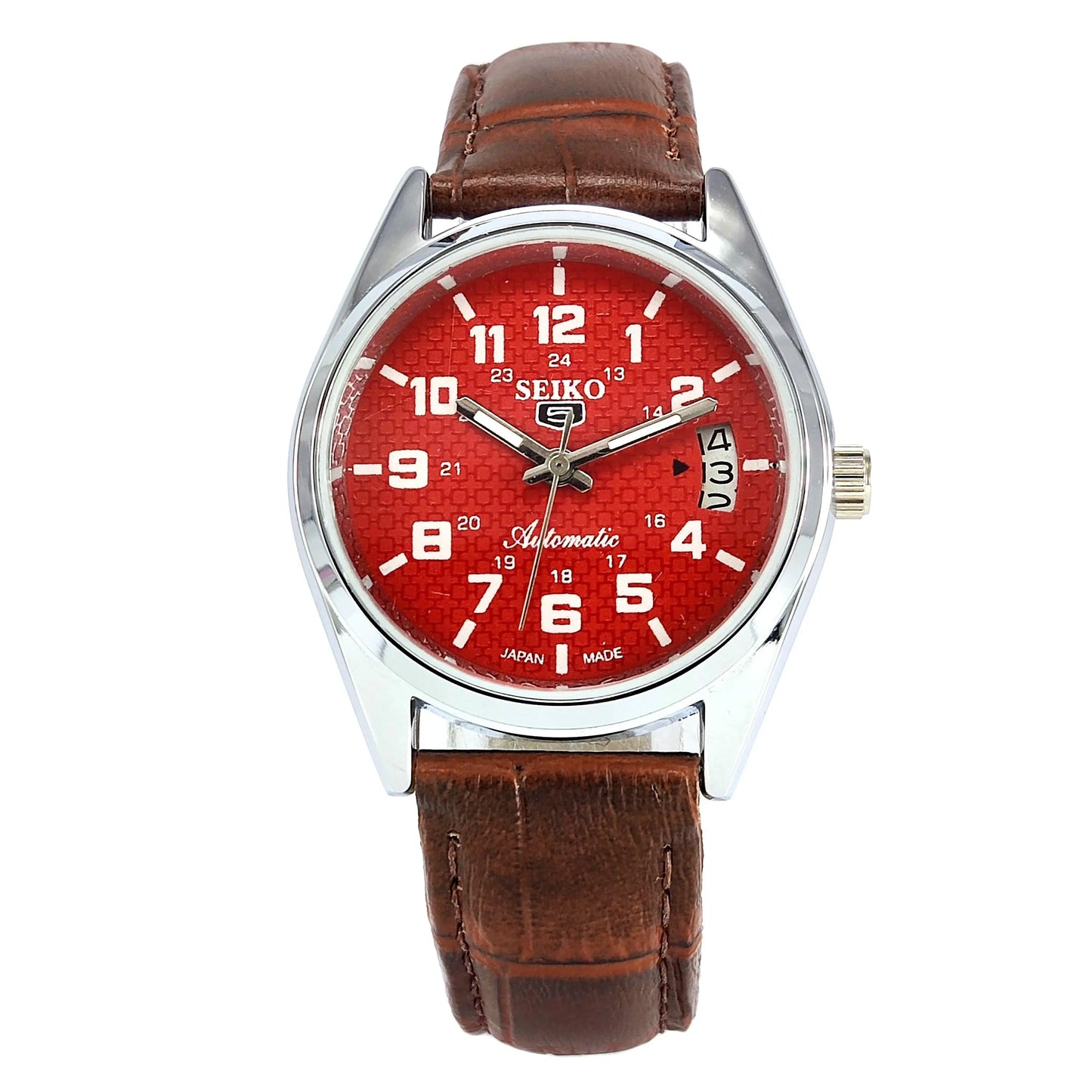 Seiko 5 Automatic-6309A Red Dial 17 Jewels Day Date Men's Wrist Watch - Discover-Diamonds