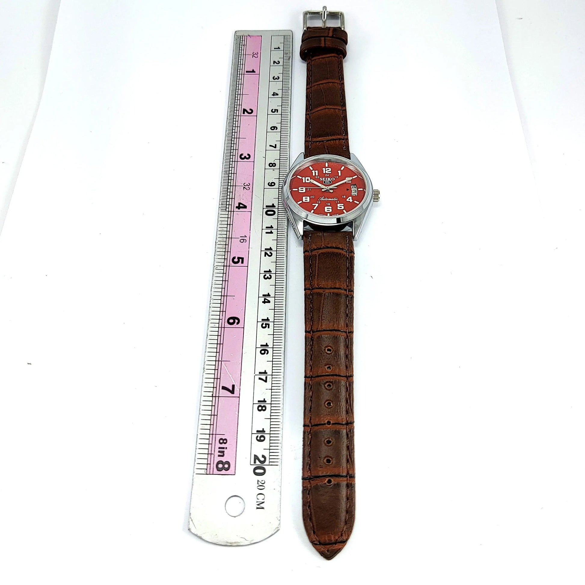 Seiko 5 Automatic-6309A Red Dial 17 Jewels Day Date Men's Wrist Watch - Discover-Diamonds